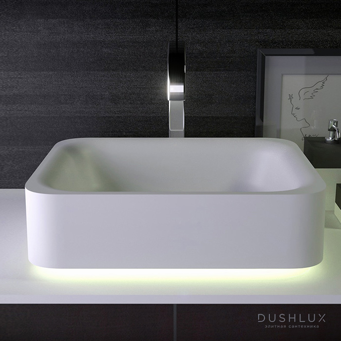 KNIEF Shine Раковина 50х40х15 см, без отв., с пьедисталом, без перелива, с LED подсветкой, цвет: белый матовый